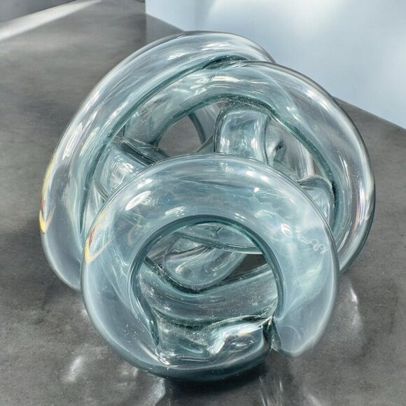 Vintage Hand Blown Glass Knot Sculpture Figurine Paperweight Blue Gray Tint - Picture 3 of 12